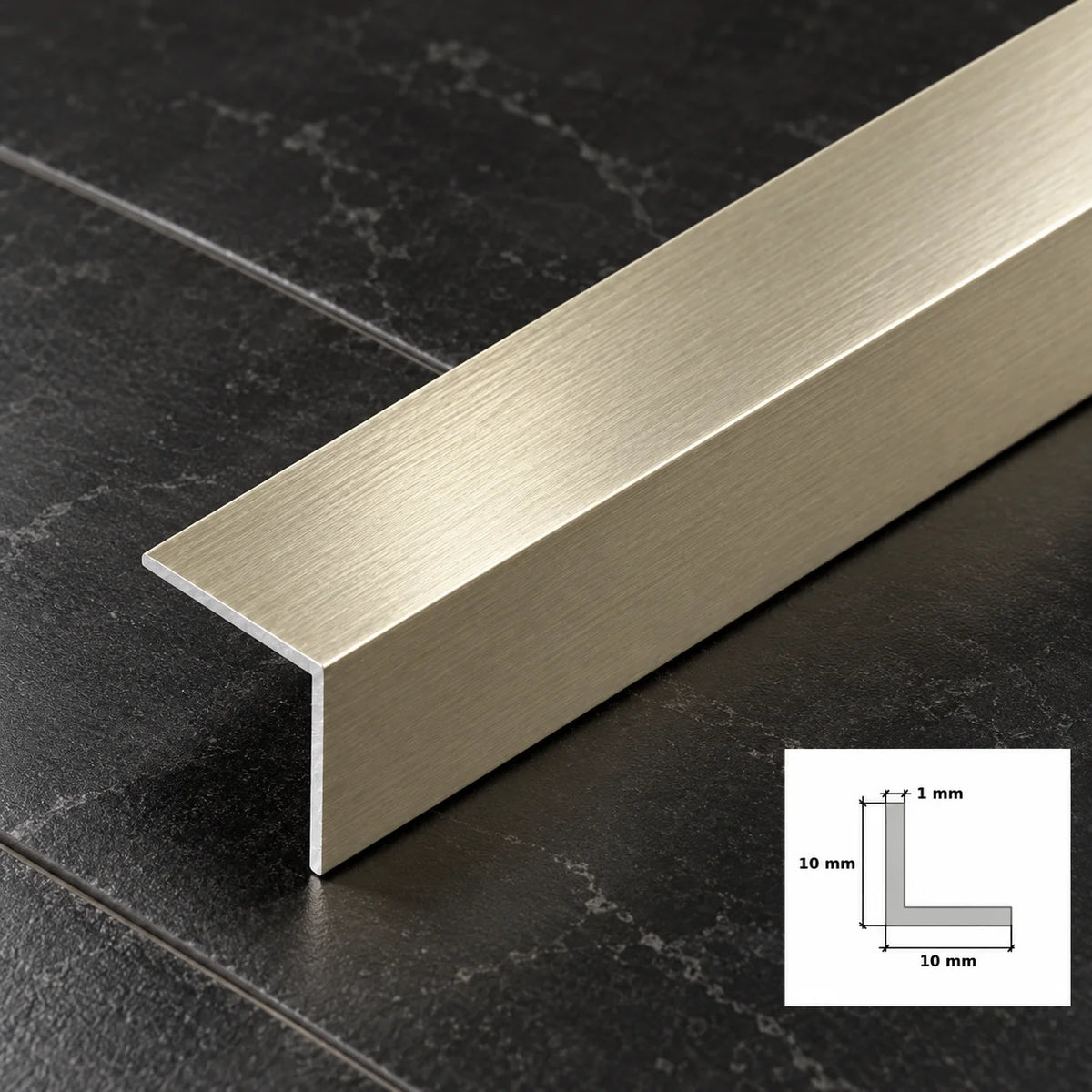 Brushed Metallic Grey Aluminium Angle Trim – 1m L Profile | 5x5 to 30x30mm In 10 X 10 MM