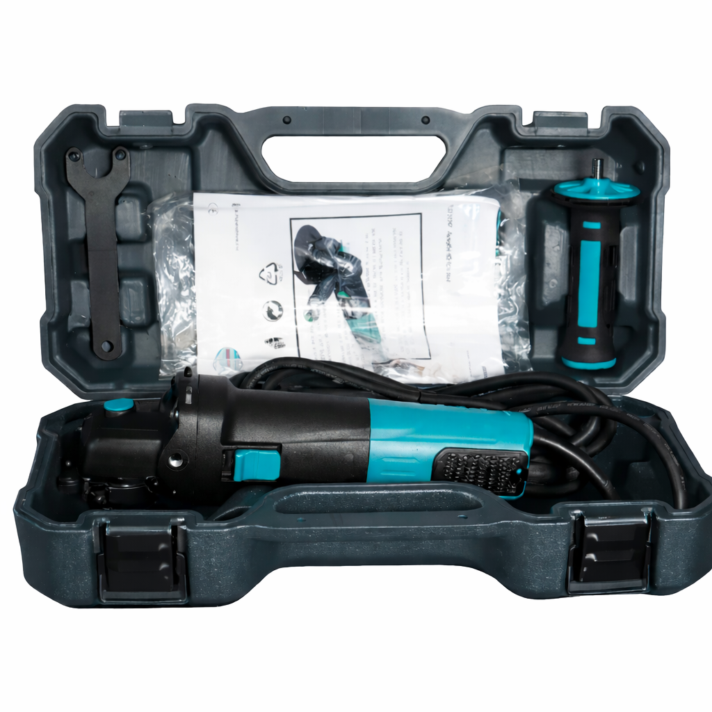 1200W variable speed angle grinder packed in protective storage box for 125mm blades
