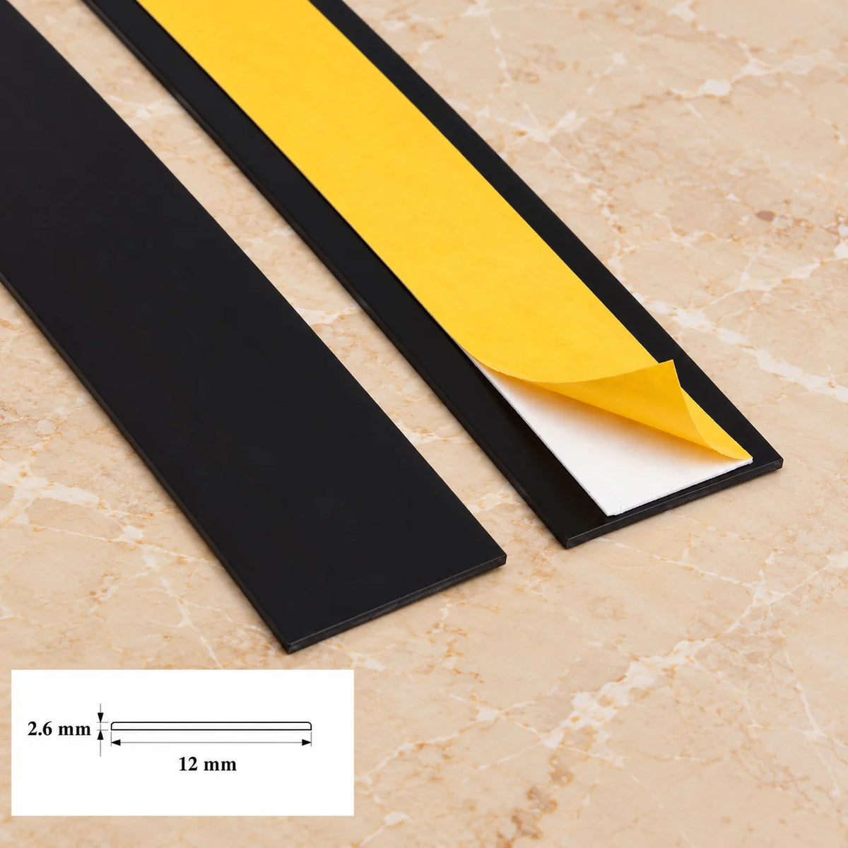 1m Self Adhesive PVC Flat Bar Cover Strip – Black In 12 X 2.6 MM
