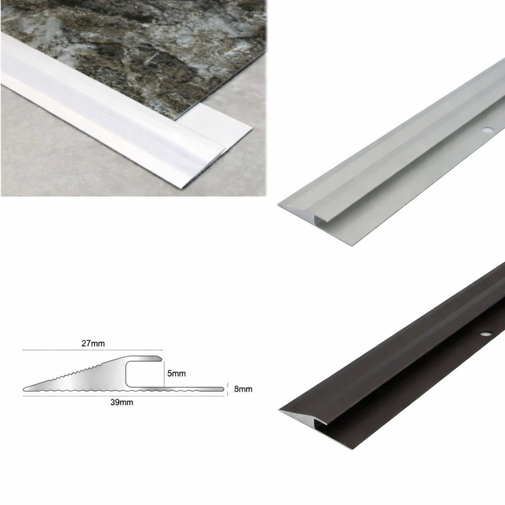 LVT click vinyl edge profile reducer trim in use between different floor heights