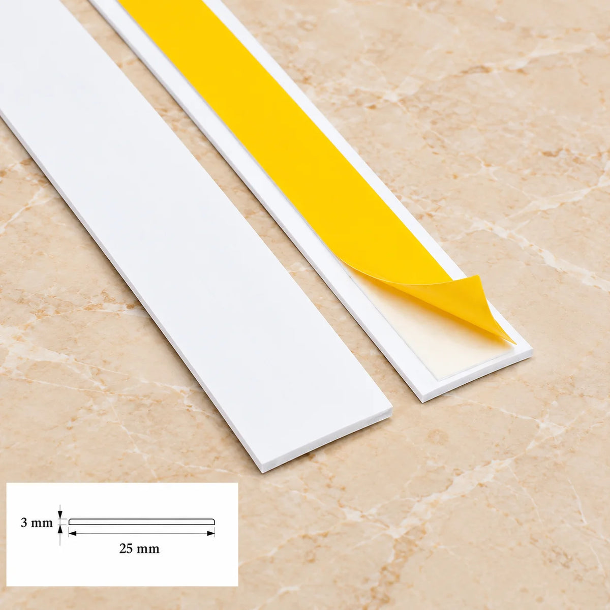 1m Self Adhesive PVC Flat Bar Cover Strip – White In 25 X 3 MM