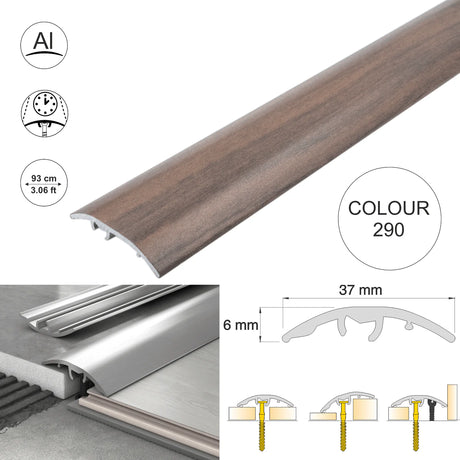 37mm Aluminium Wood-Effect 4-in-1 Door Threshold Strip S16K