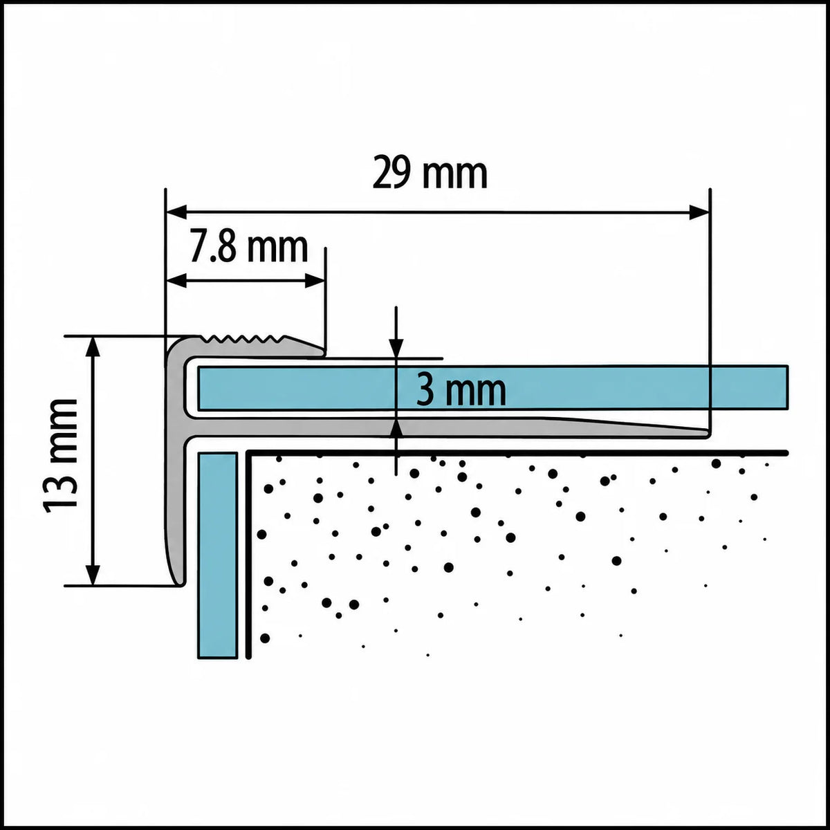 3mm LVT Aluminium Stair Nosing Outer Corner – 900mm & 2500mm Screw Fix Diagram