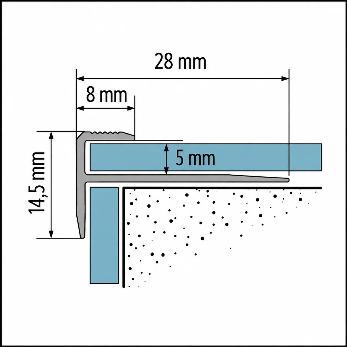 5mm LVT Aluminium Stair Nosing Outer Corner – 900mm & 2500mm Diagram