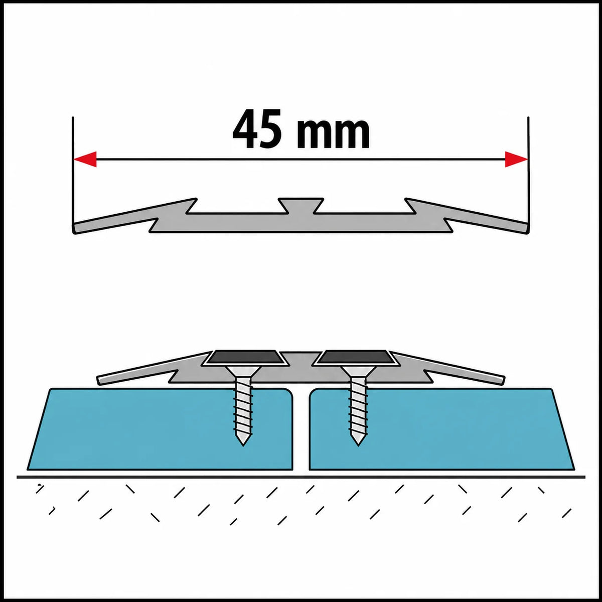 45mm Aluminium Transition Strip with Rubber – 1m & 2m Diagram