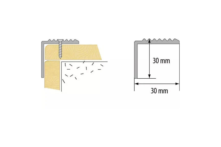 Anodised Grooved Anti-Slip Aluminium Stair Nosing 30 MM x 30 MM x 0.9 Metres Length