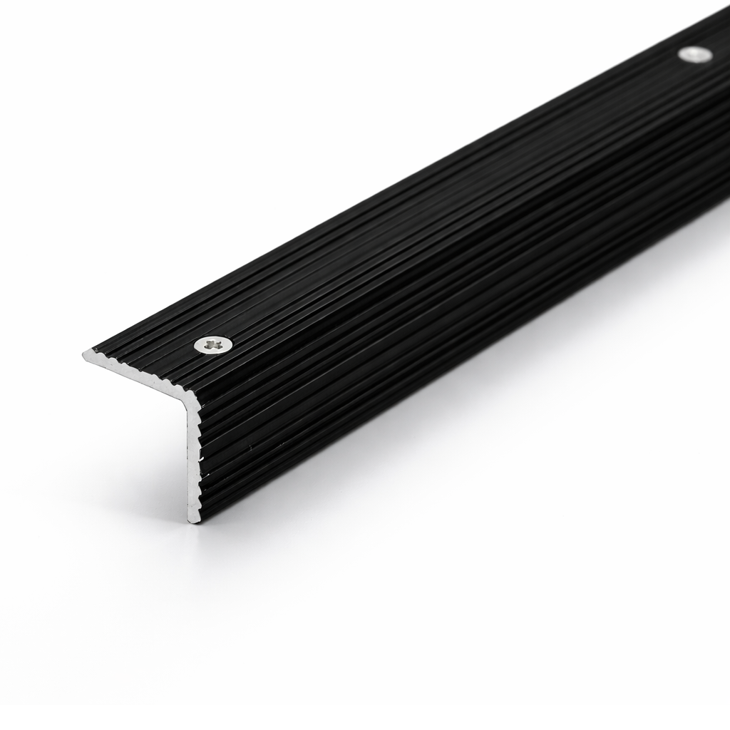 Black A35 ribbed stair nosing edge trim used for anti-slip stair protection