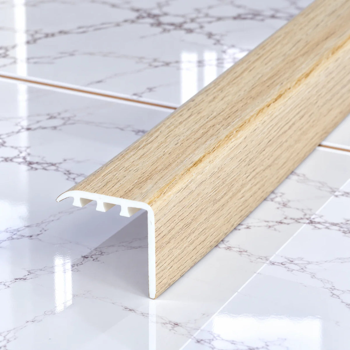 Laminate Stair Nosing 30x30mm uPVC Wood Effect Profile – 0.9m In Light Oak Color