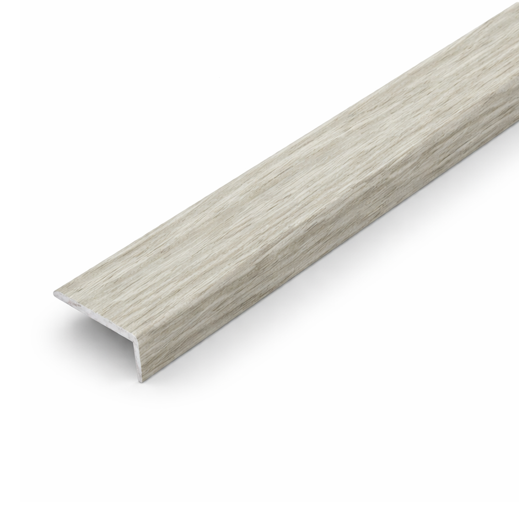 Malaga Oak Aluminium wood effect self-adhesive stair nosing A31 25×10mm providing clean edge finish on stairs