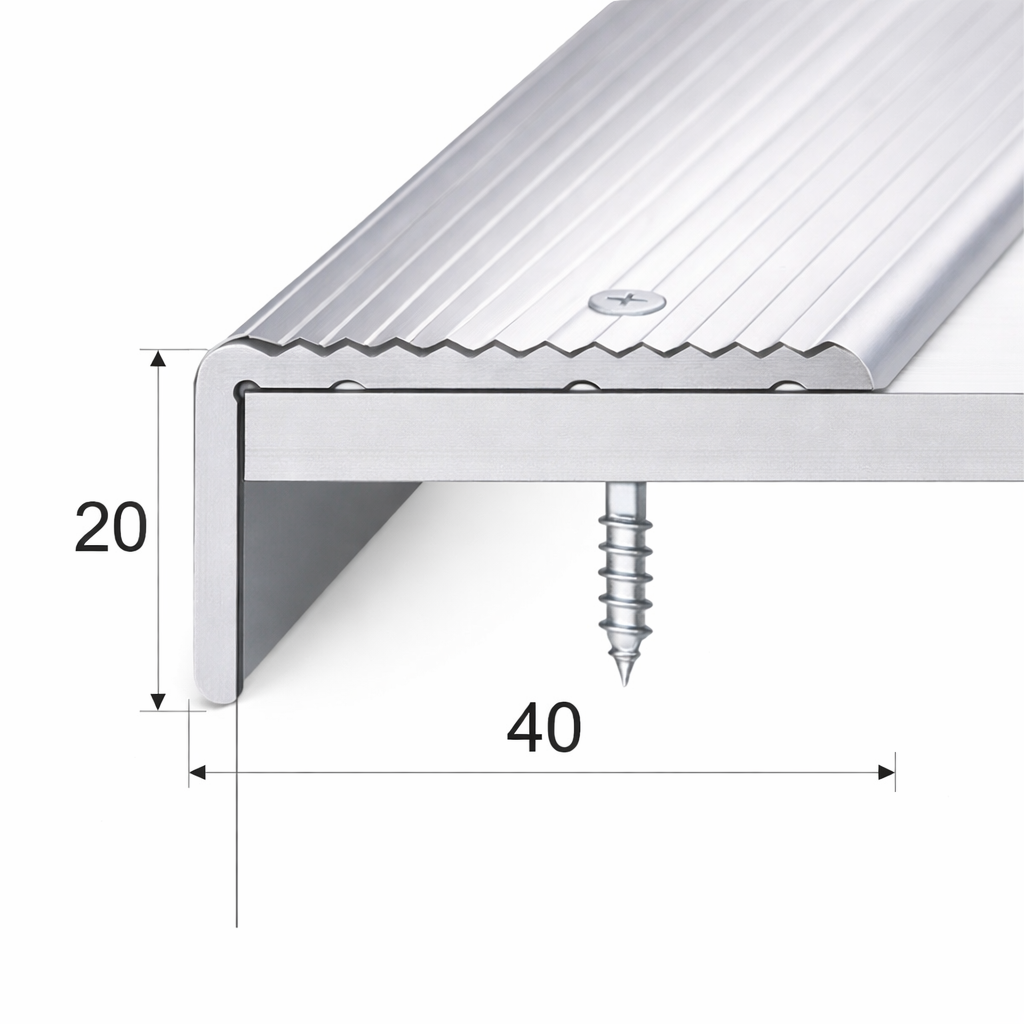 A33 anodised aluminium non-slip ribbed stair nosing installed on step edge for enhanced grip and safety