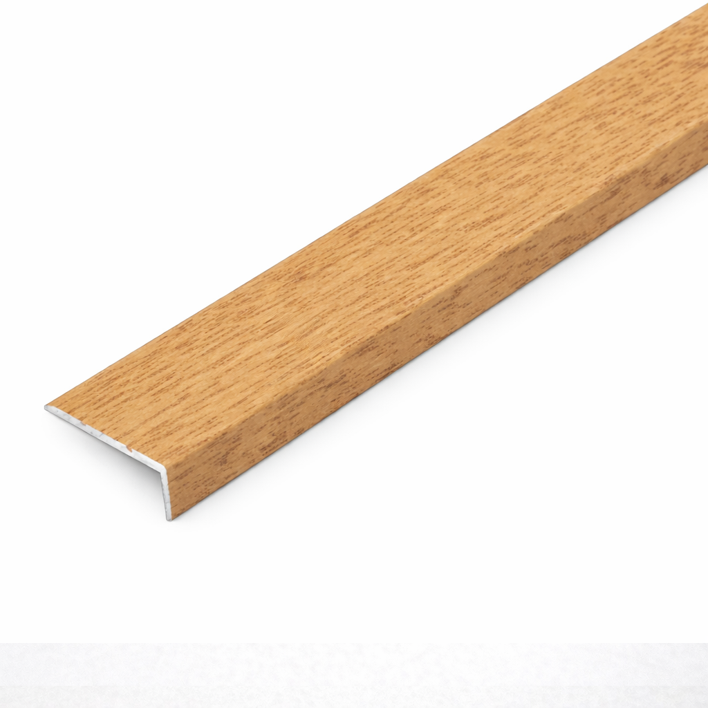 Sanday Oak Aluminium wood effect self-adhesive stair nosing A31 25×10mm providing clean edge finish on stairs