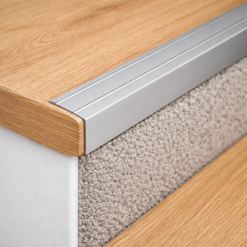 Usage of Self adhesive aluminium stair nosing edge trim for anti slip stair edge protection