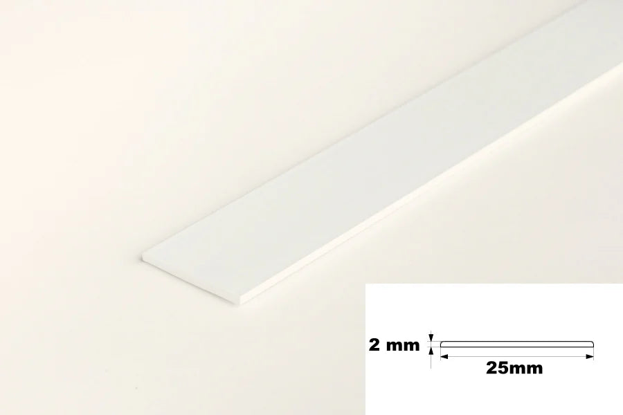 White PVC Plastic Bar Strip Roll Flat Architrave Trim Various Sizes