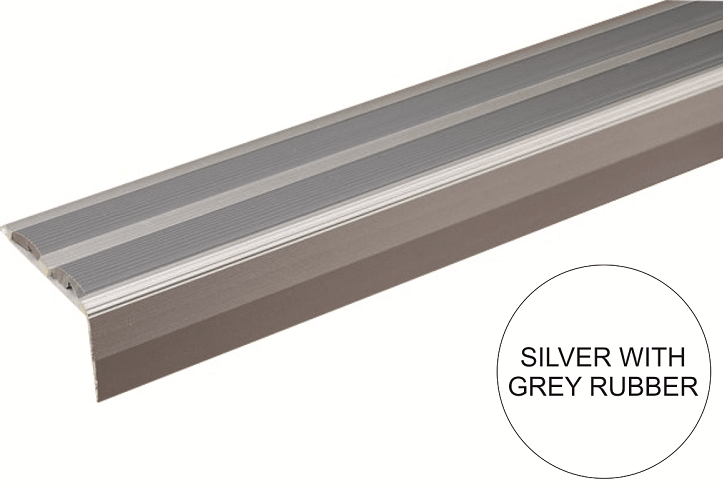 SA11 40 x 20mm Anodised Aluminium Non Slip Rubber Stair Nosing Edge Trim With Insert
