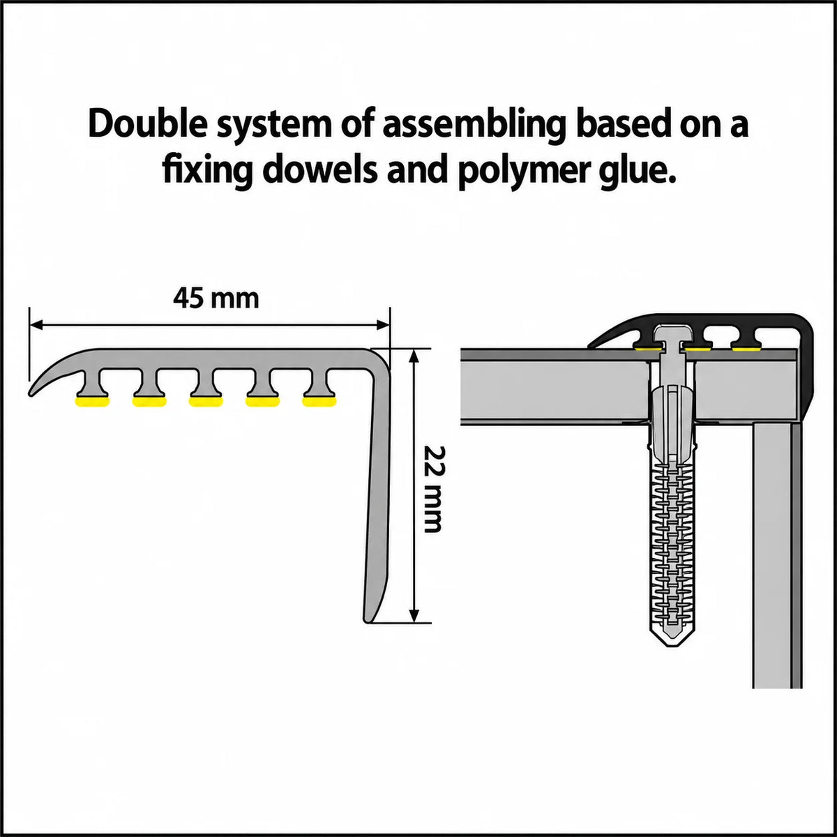 Laminate Edging for Stairs – 45x22mm Wood Effect uPVC Stair Nosing Diagram