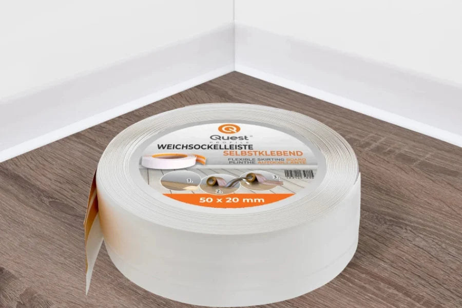 Self-Adhesive Flexible PVC Skirting Board 50×20mm – Soft Floor & Wall Edge Trim Roll (5m & 10m Options)