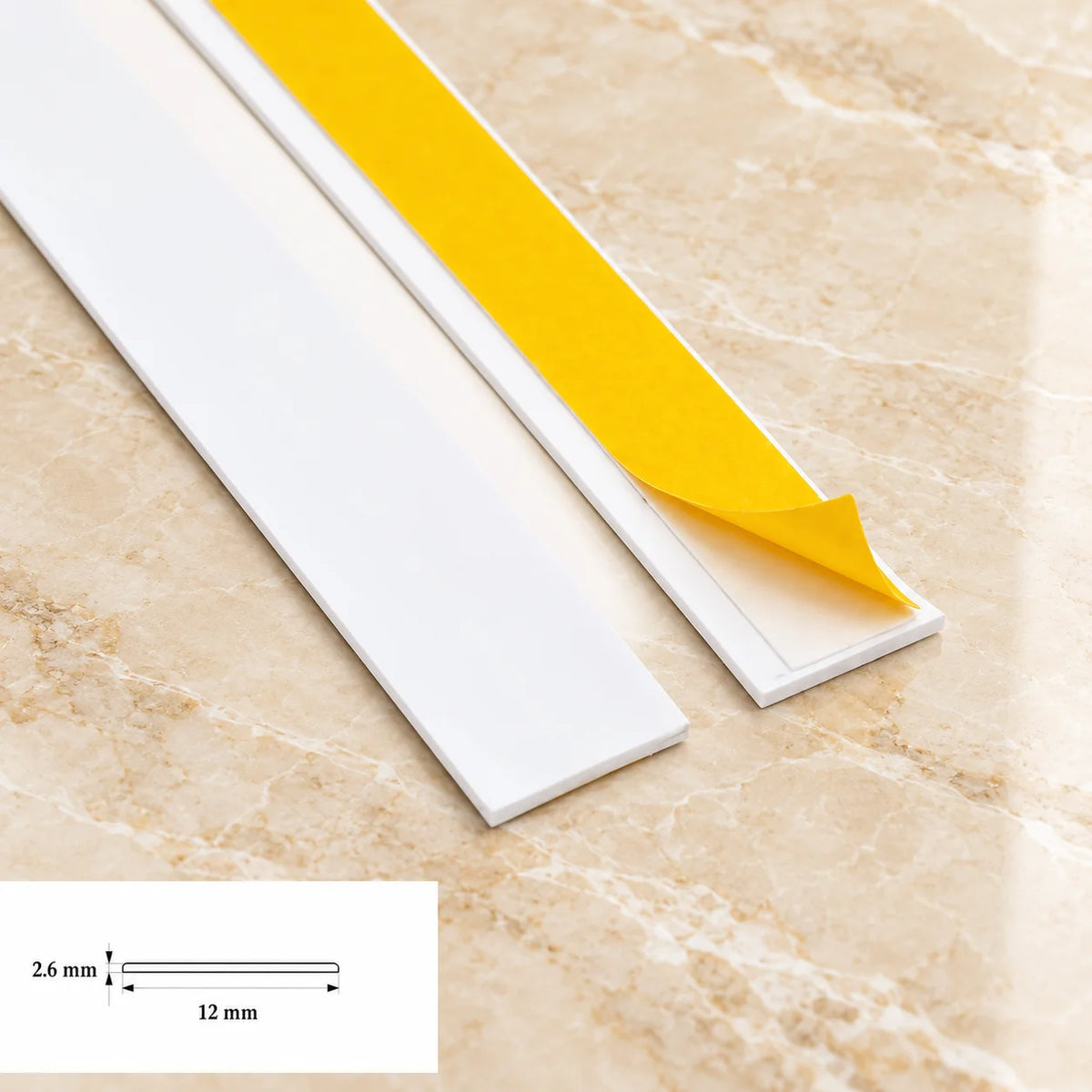 1m Self Adhesive PVC Flat Bar Cover Strip –  White In 12 X 2.6 MM