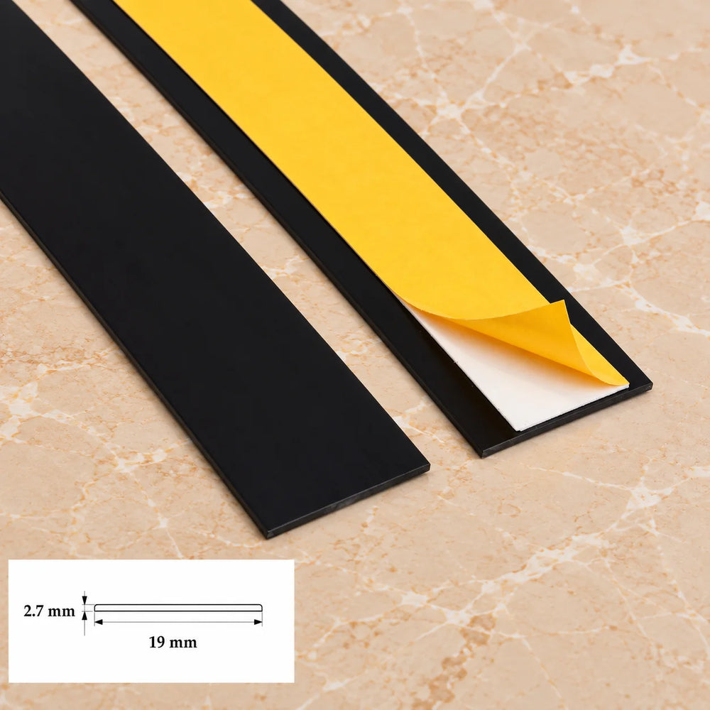 1m Self Adhesive PVC Flat Bar Cover Strip –  Black In 19 X 2.7 MM
