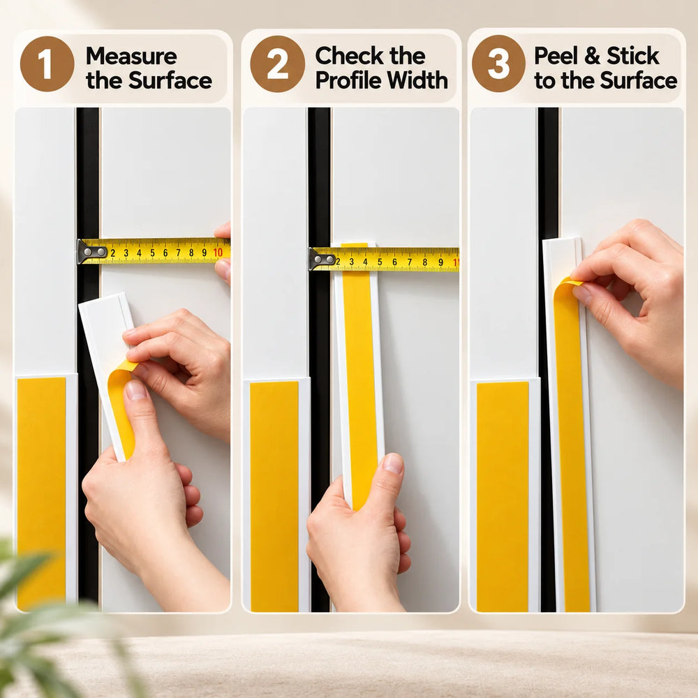 1m Self Adhesive PVC Flat Bar Cover Strip – Black & White Realuse Image