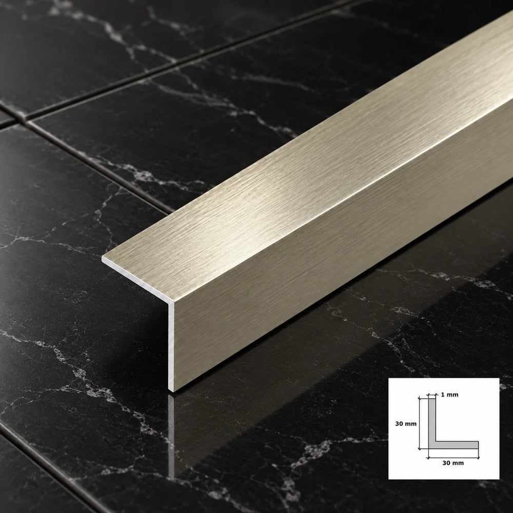 Brushed Metallic Grey Aluminium Angle Trim – 1m L Profile | 5x5 to 30x30mm In 30 X 30 MM