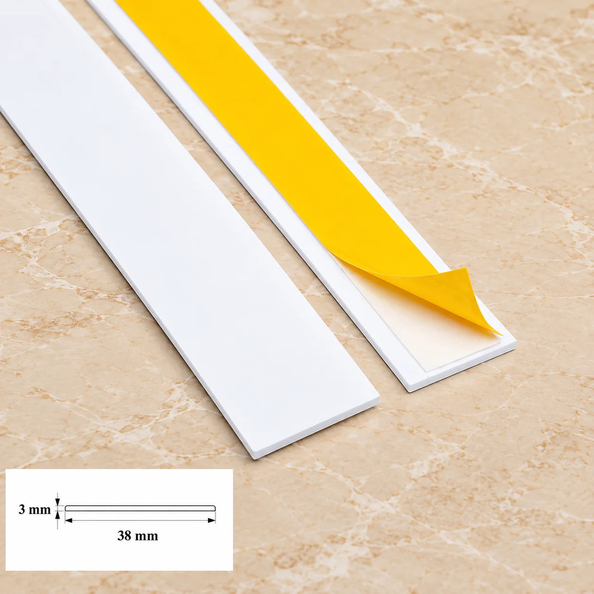 1m Self Adhesive PVC Flat Bar Cover Strip –  White In 38 X 3 MM