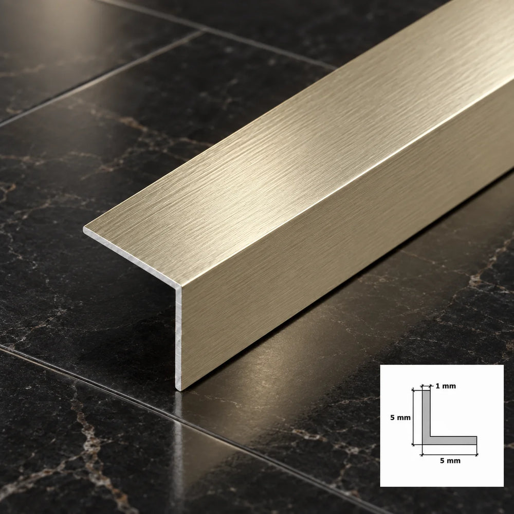 Brushed Metallic Grey Aluminium Angle Trim – 1m L Profile | 5x5 to 30x30mm In 5 X 5 MM