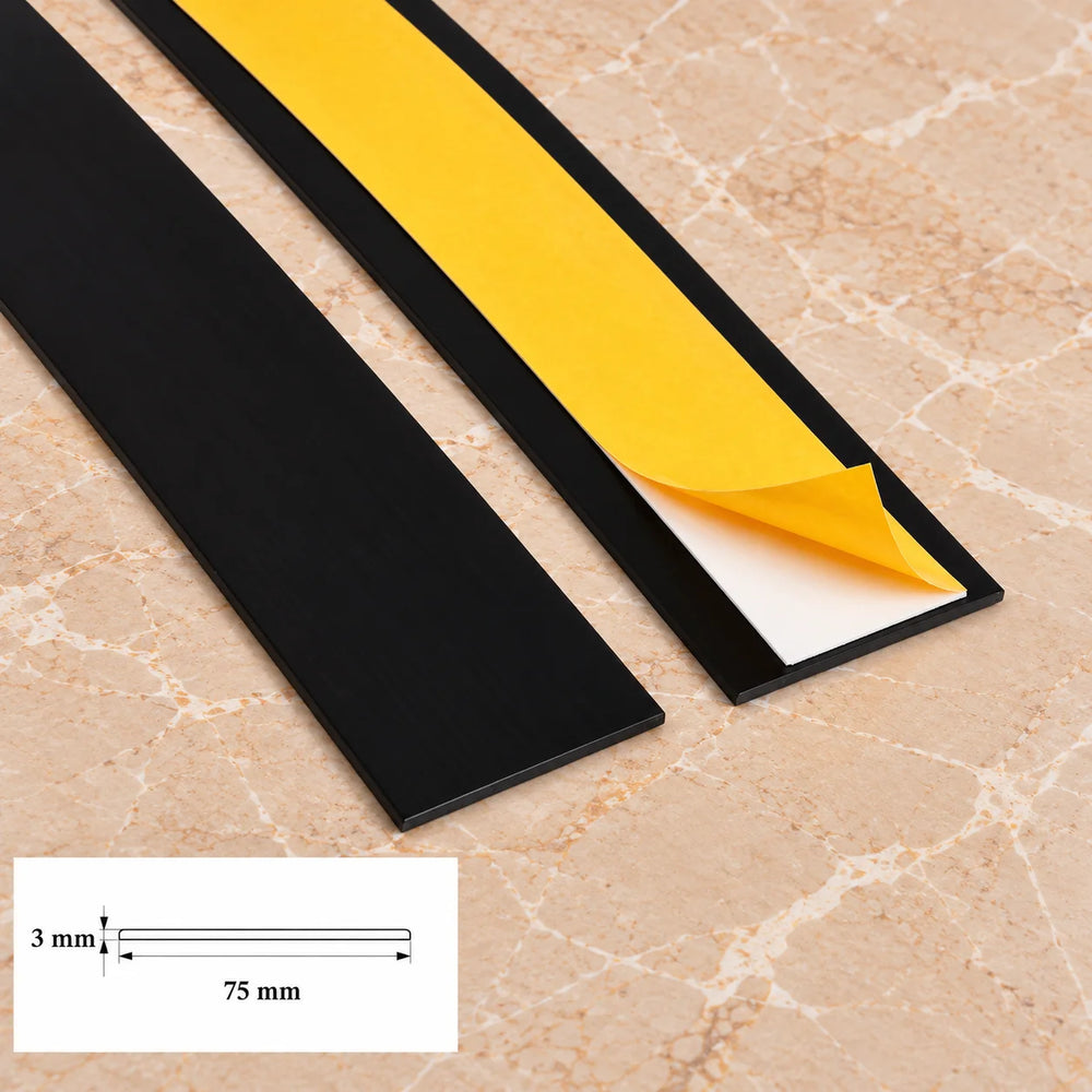 1m Self Adhesive PVC Flat Bar Cover Strip –  Black In 75 X 3 MM