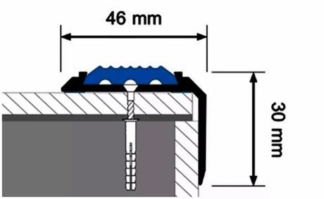 46x30mm aluminium stair nosing with concealed screw fixing and rubber insert