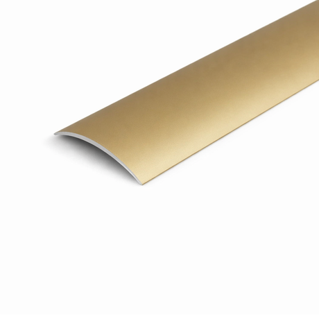 Golden A13 40mm anodised aluminium self-adhesive door threshold strip with a flat profile for smooth floor transitions.