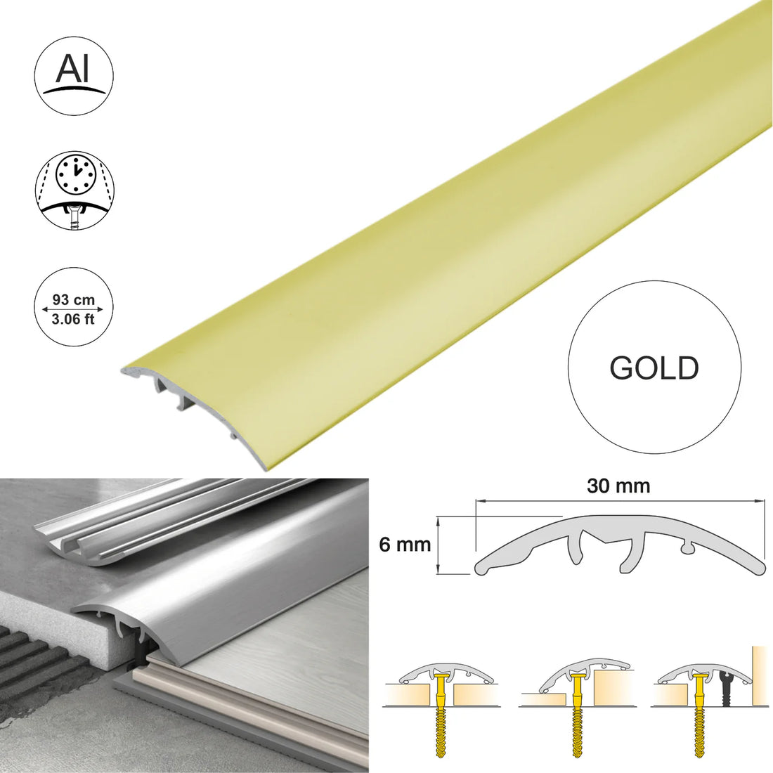 30mm Aluminium 4-in-1 Door Threshold Strip S30K in Silver Finish