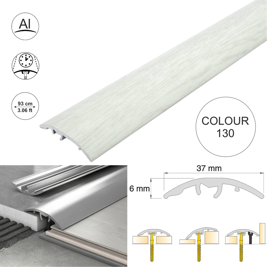 37mm Aluminium Wood-Effect 4-in-1 Door Threshold Strip S16K