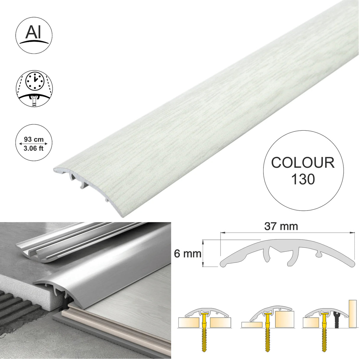 37mm Aluminium Wood-Effect 4-in-1 Door Threshold Strip S16K