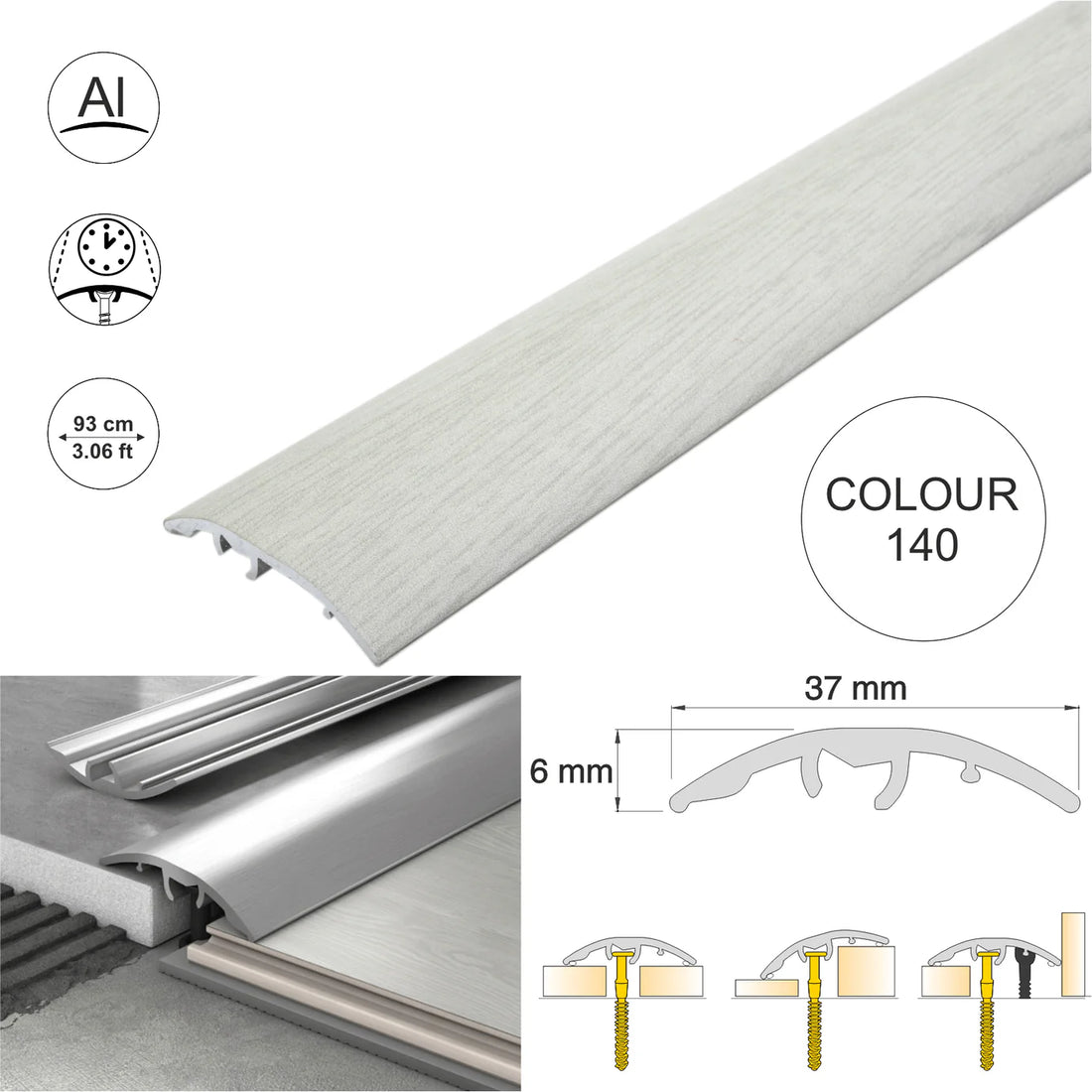 37mm Aluminium Wood-Effect 4-in-1 Door Threshold Strip S16K