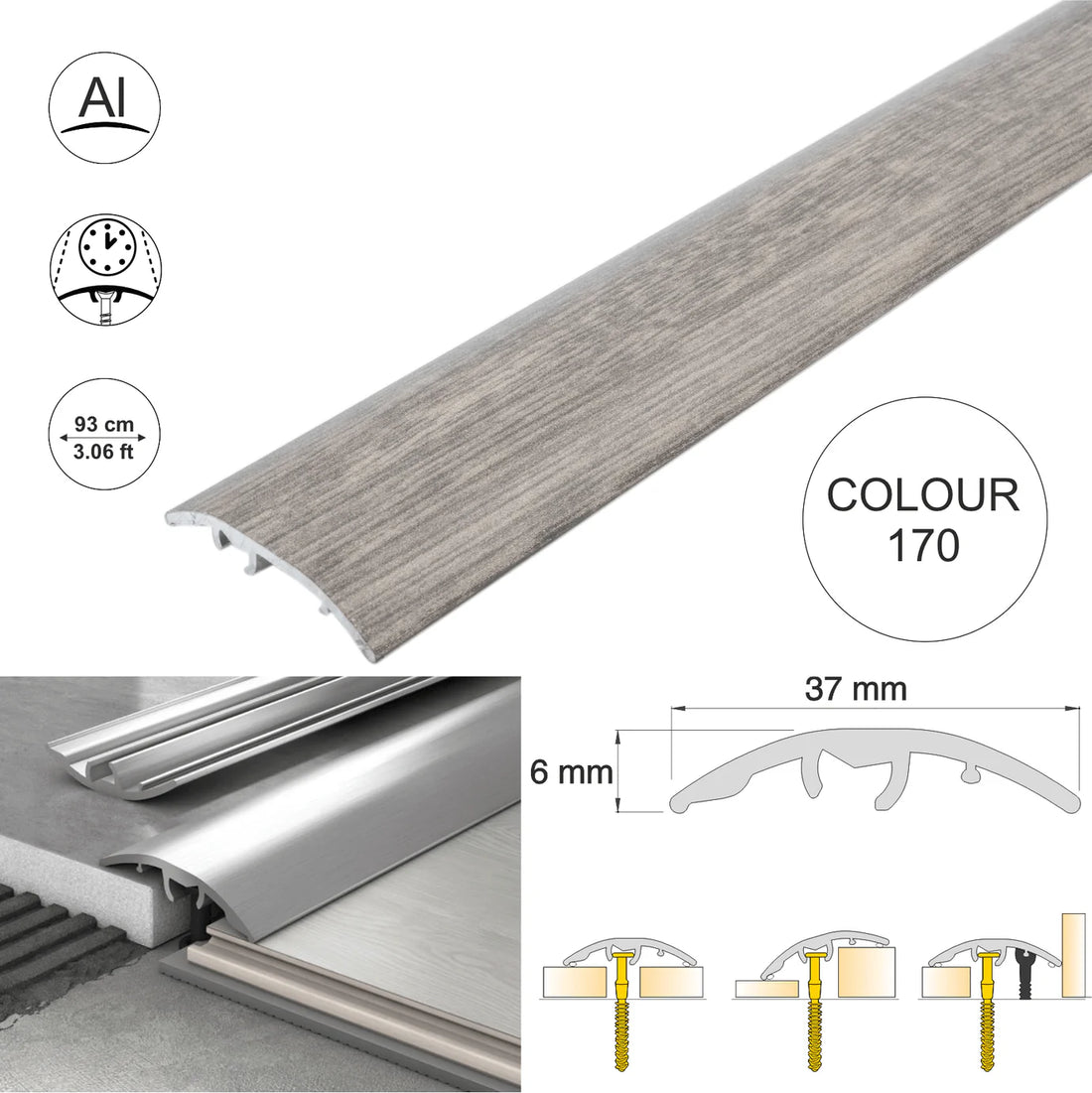 37mm Aluminium Wood-Effect 4-in-1 Door Threshold Strip S16K
