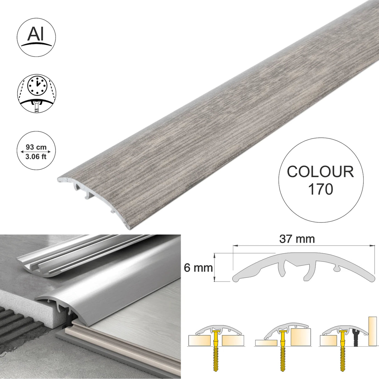 37mm Aluminium Wood-Effect 4-in-1 Door Threshold Strip S16K