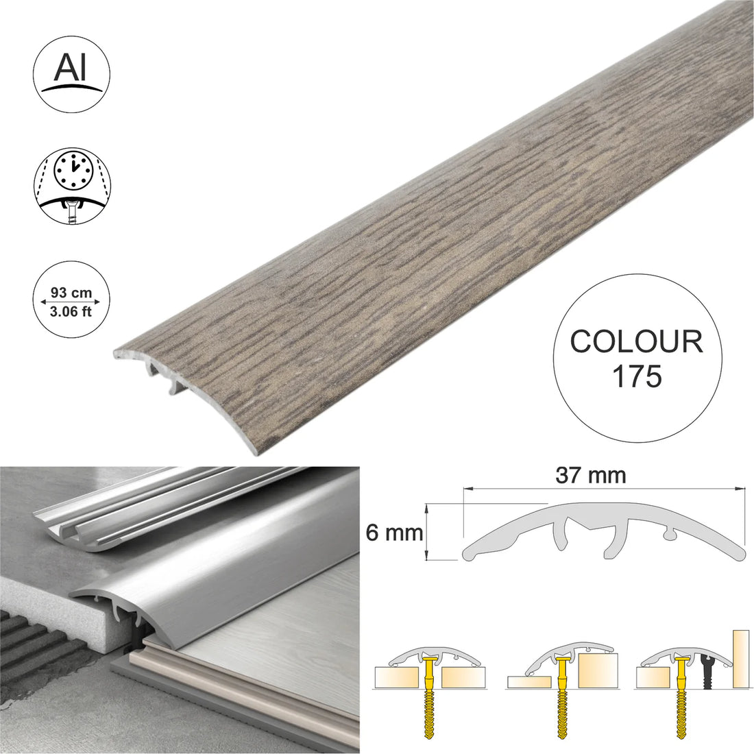 37mm Aluminium Wood-Effect 4-in-1 Door Threshold Strip S16K