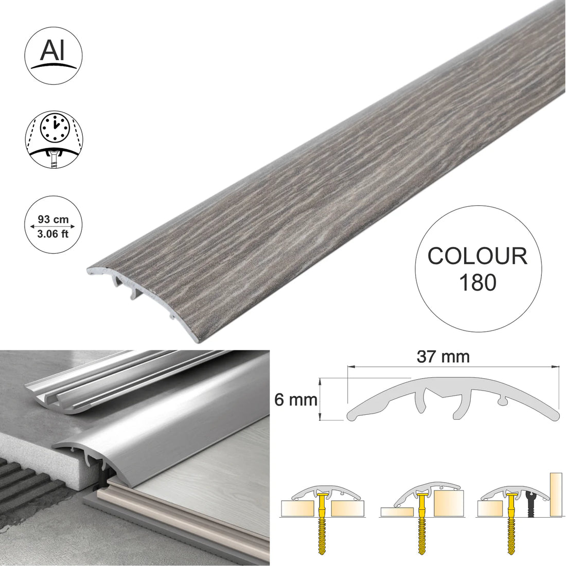 37mm Aluminium Wood-Effect 4-in-1 Door Threshold Strip S16K