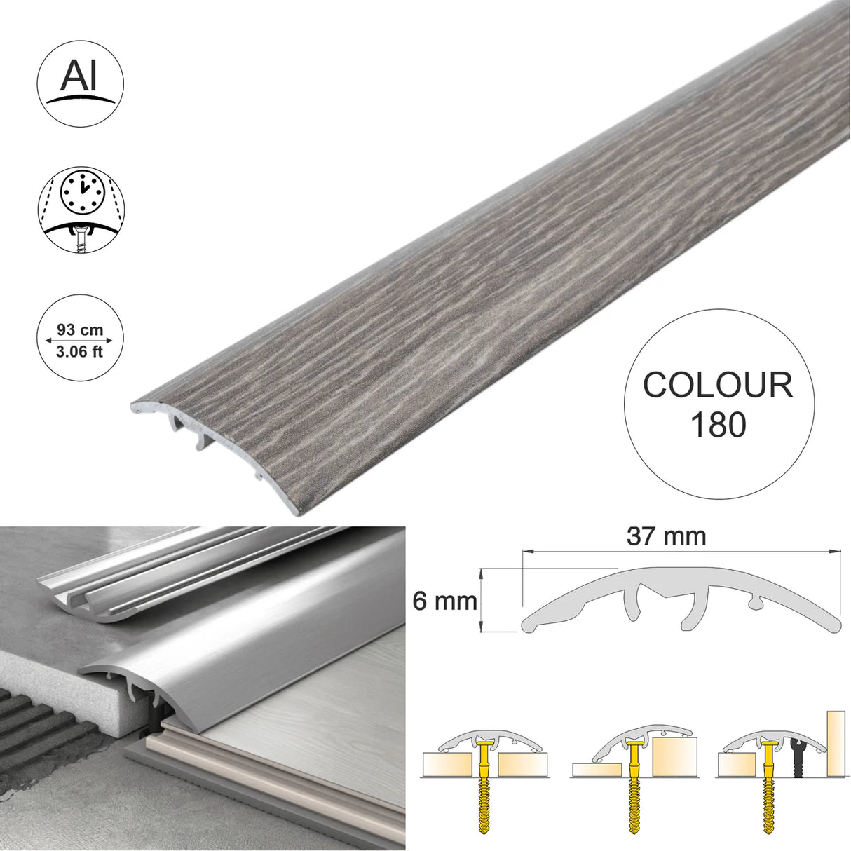 37mm Aluminium Wood-Effect 4-in-1 Door Threshold Strip S16K