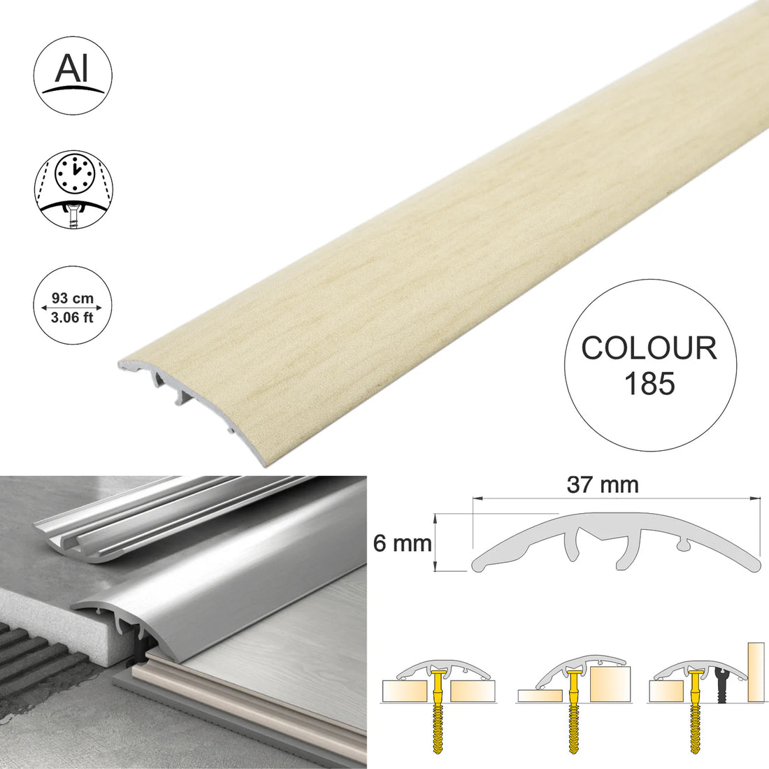 37mm Aluminium Wood-Effect 4-in-1 Door Threshold Strip S16K