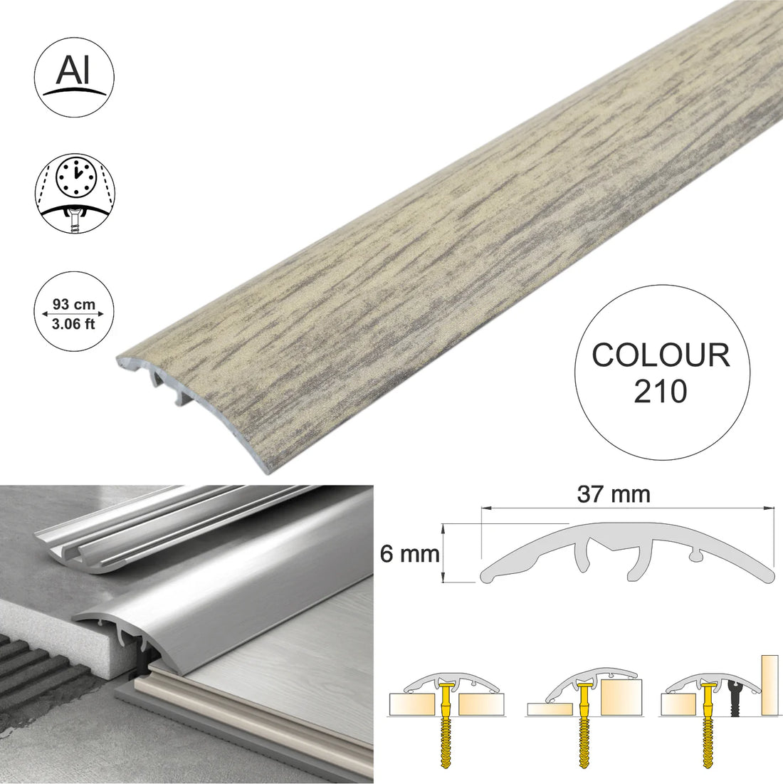 37mm Aluminium Wood-Effect 4-in-1 Door Threshold Strip S16K