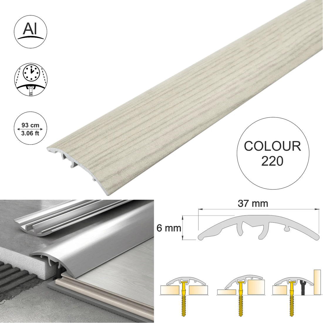37mm Aluminium Wood-Effect 4-in-1 Door Threshold Strip S16K