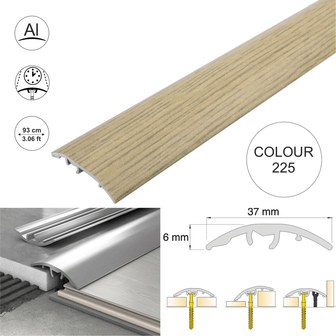 37mm Aluminium Wood-Effect 4-in-1 Door Threshold Strip S16K