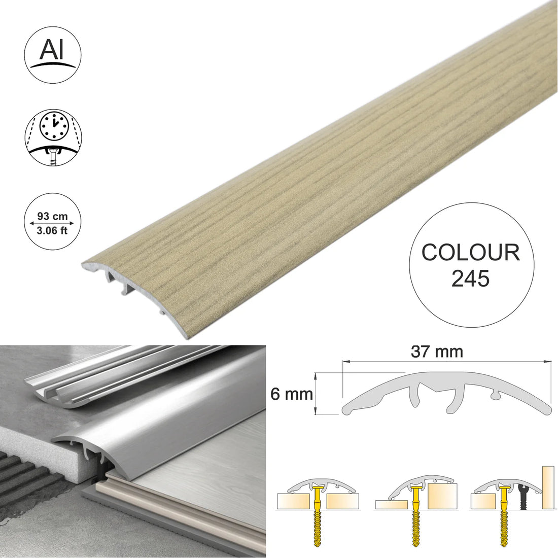 37mm Aluminium Wood-Effect 4-in-1 Door Threshold Strip S16K