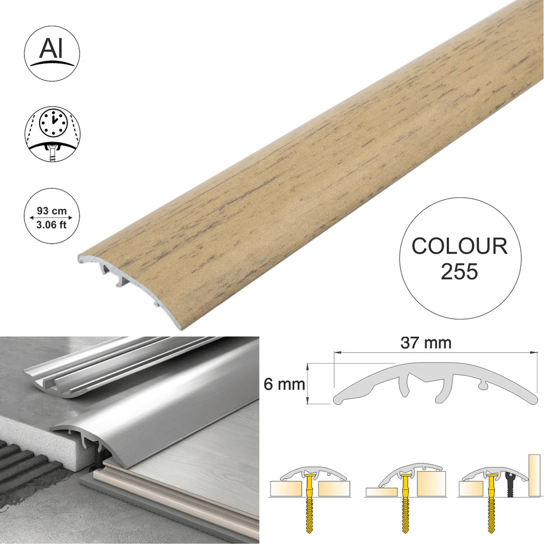 37mm Aluminium Wood-Effect 4-in-1 Door Threshold Strip S16K
