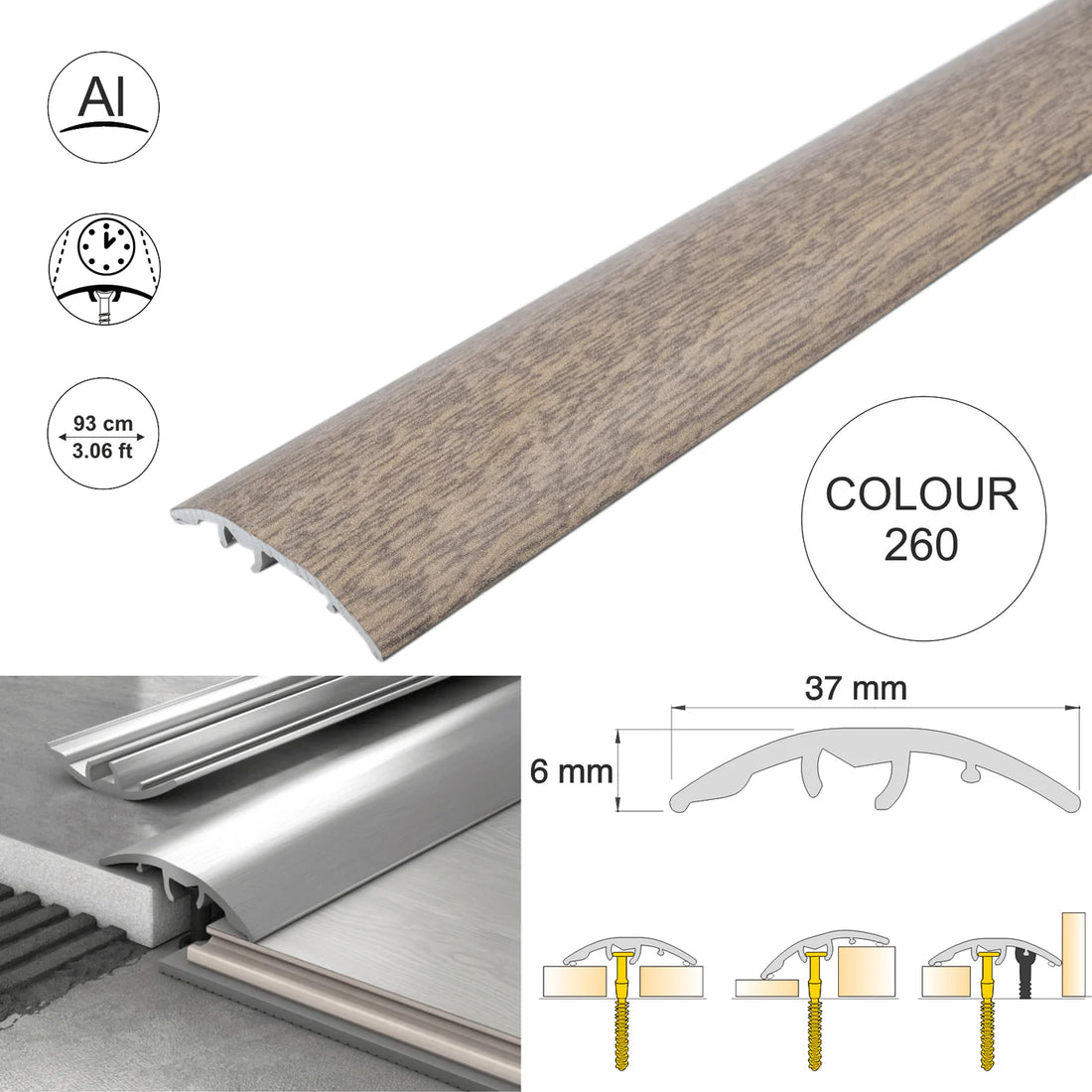 37mm Aluminium Wood-Effect 4-in-1 Door Threshold Strip S16K