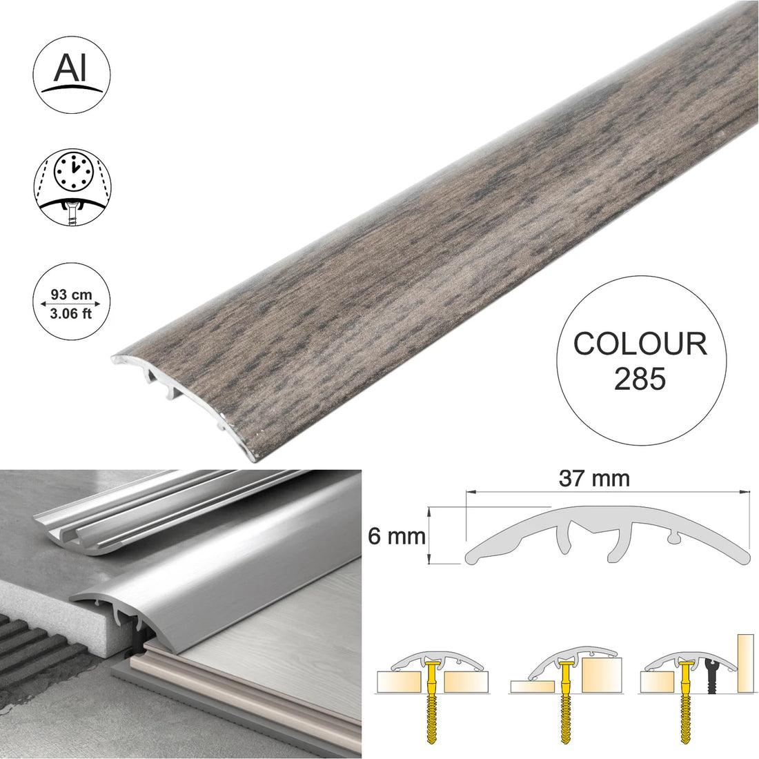 37mm Aluminium Wood-Effect 4-in-1 Door Threshold Strip S16K