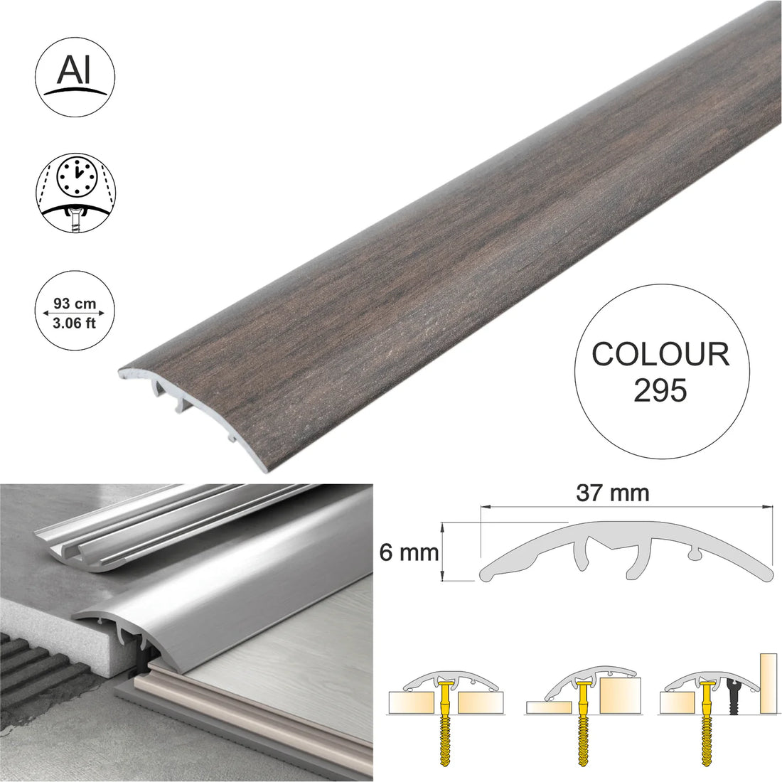 37mm Aluminium Wood-Effect 4-in-1 Door Threshold Strip S16K