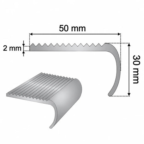 Aluminium Bullnose Stair Nosing 50 MM x 30 MM Curved Rounded Step Edge Trim technical diagram