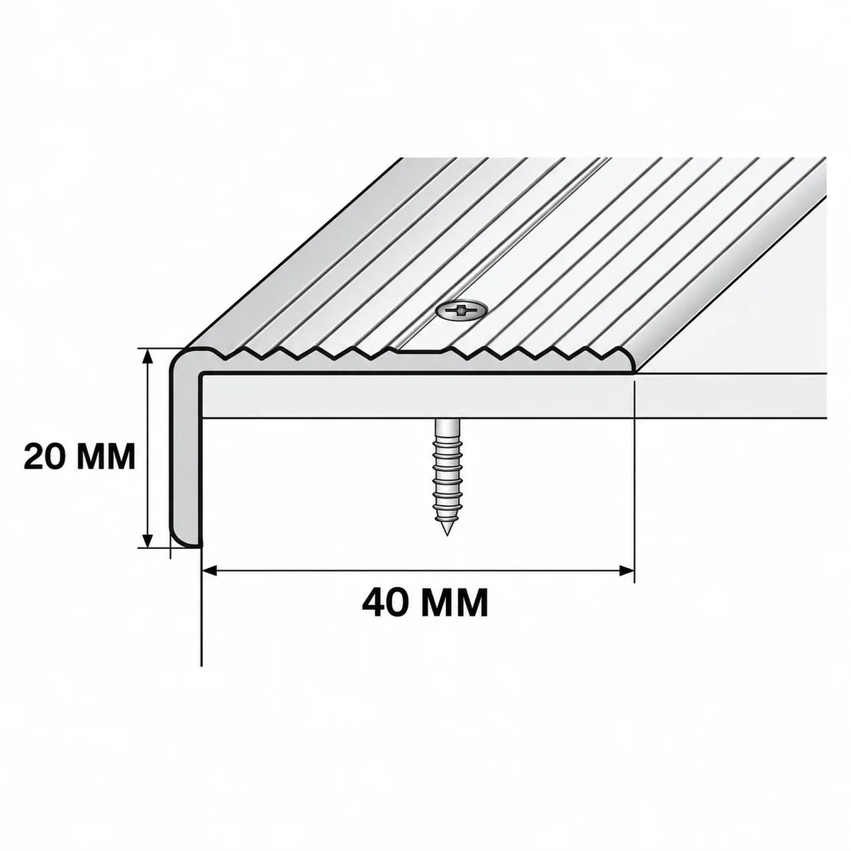 Aluminium Stair Nosing 40MM X 20MM X 0.9M  Wide Grooved Anti-Slip Profile technical diagram