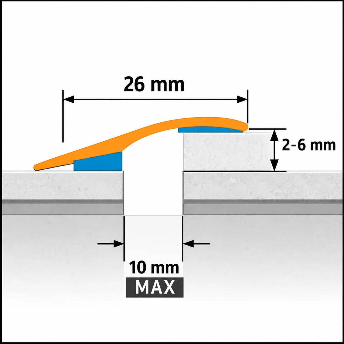 26mm Self Adhesive Aluminium Door Threshold Ramp Strip Diagram